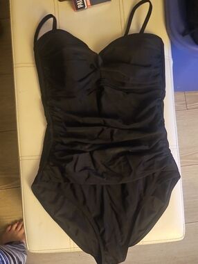 RELLECIGA Black Ruched One-Piece Swimsuit for Kids